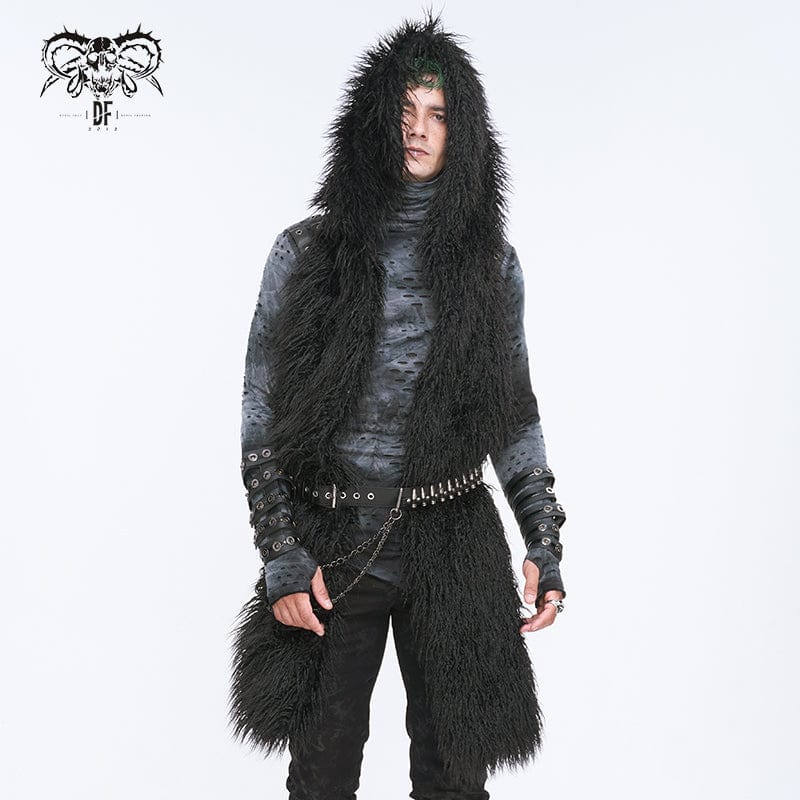 DEVIL FASHION Men's Punk Faux Fur Scarf with Hood