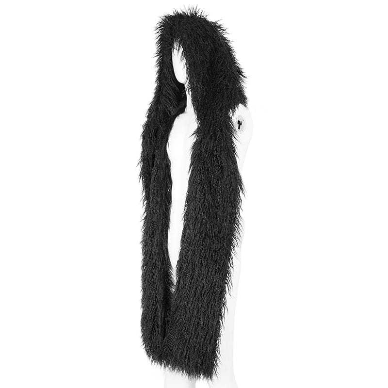 DEVIL FASHION Men's Punk Faux Fur Scarf with Hood