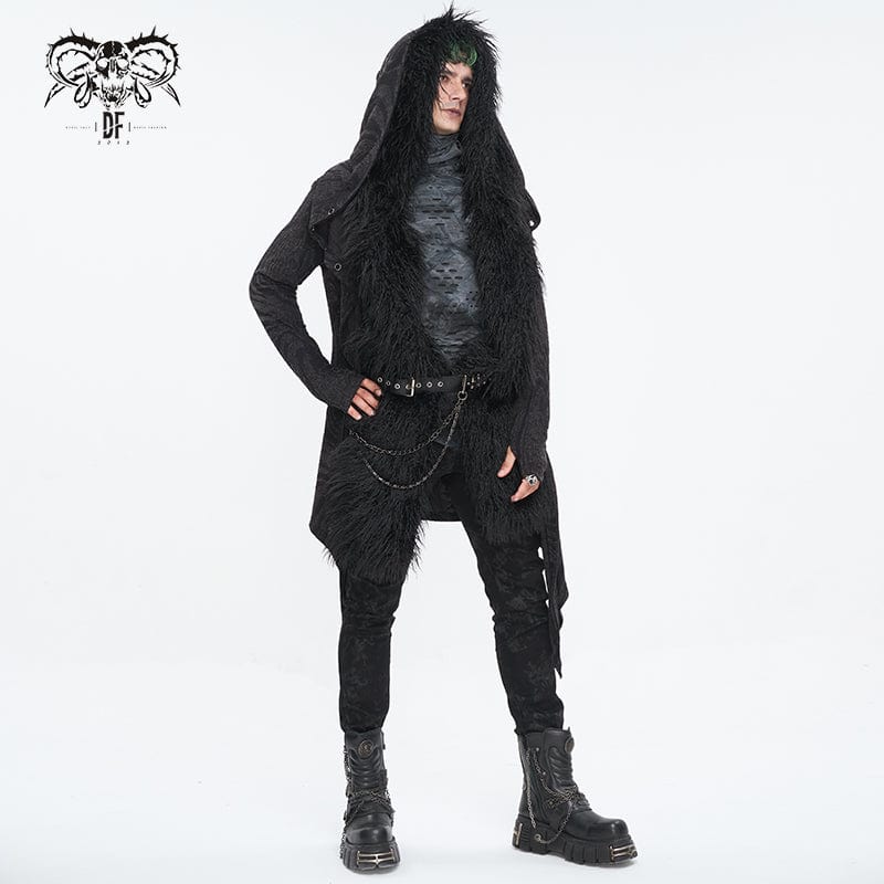 DEVIL FASHION Men's Punk Faux Fur Scarf with Hood