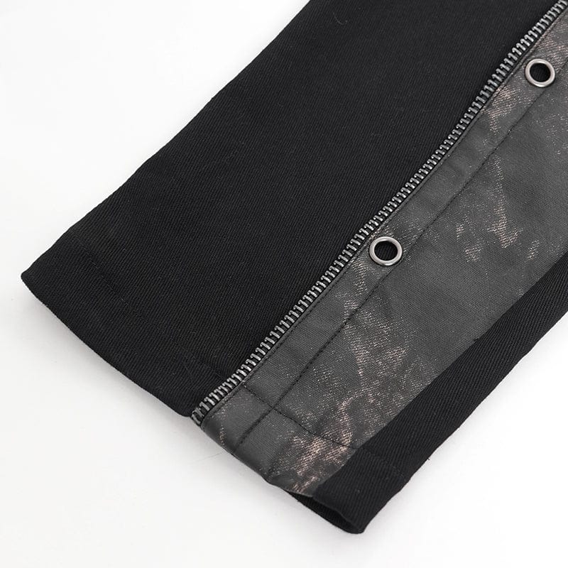 DEVIL FASHION Men's Punk Faux Leather Splice Buckle Pants