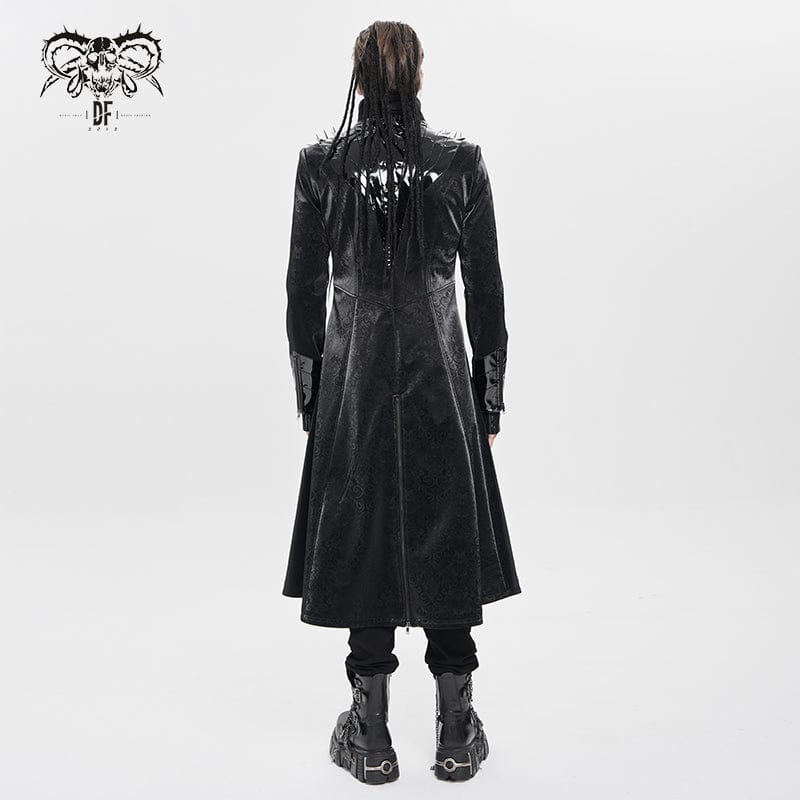 DEVIL FASHION Men's Punk Floral Printed Buckle Strap Rivets Coat