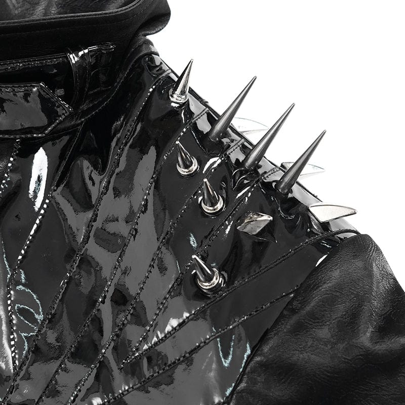 DEVIL FASHION Men's Punk Floral Printed Buckle Strap Rivets Coat