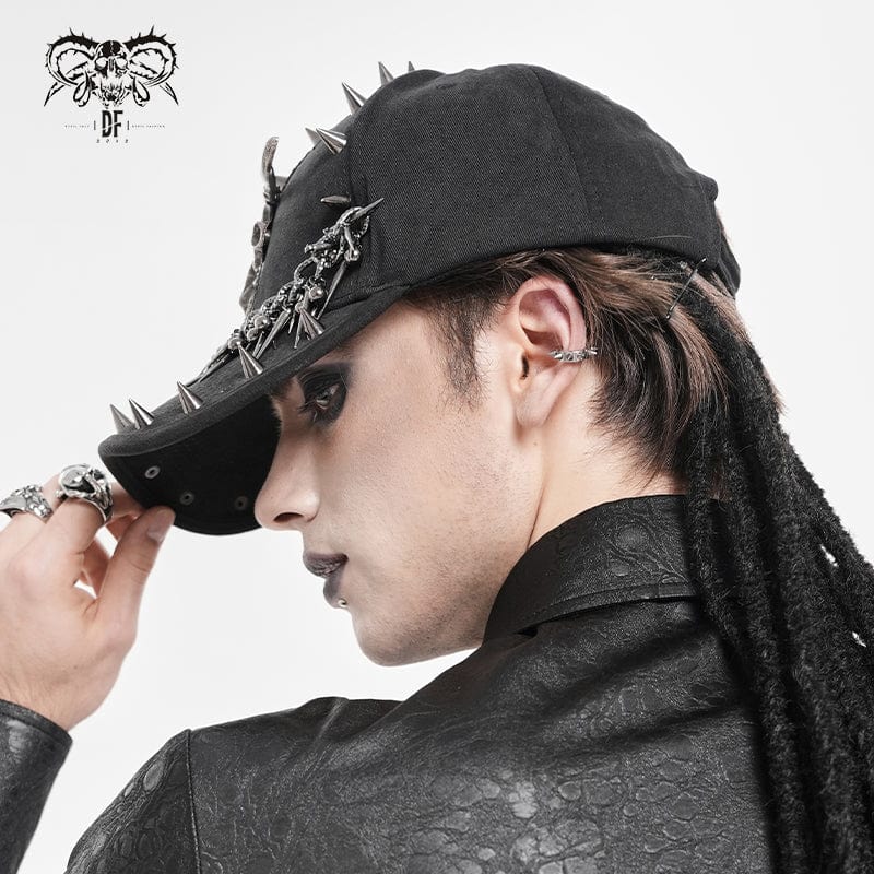 DEVIL FASHION Men's Punk Goat Skull Studded Chained Hat