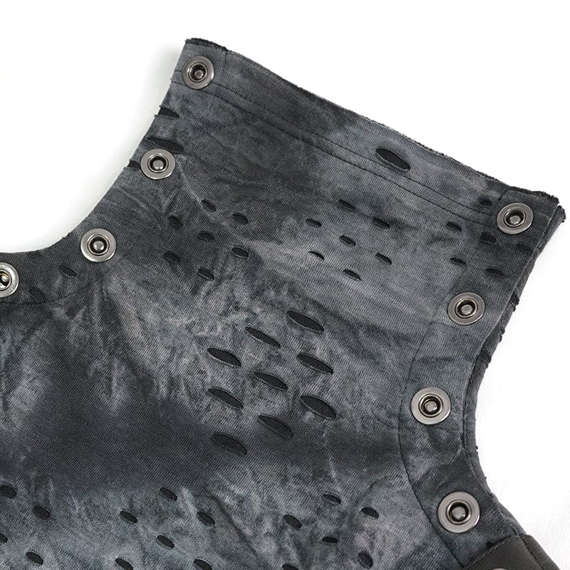 DEVIL FASHION Men's Punk Irregular Stand Collar Ripped Shirt