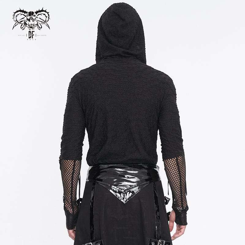 DEVIL FASHION Men's Punk Lace-up Mesh Splice Hoodies