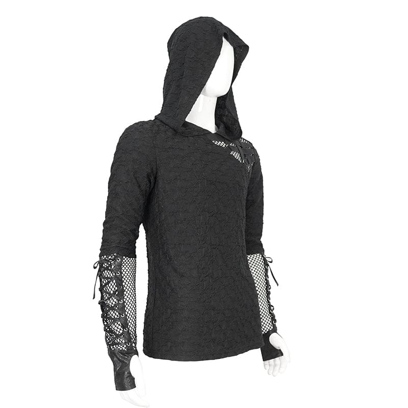DEVIL FASHION Men's Punk Lace-up Mesh Splice Hoodies