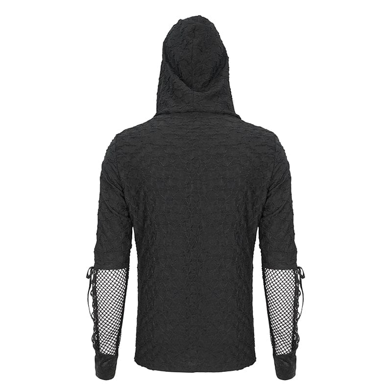 DEVIL FASHION Men's Punk Lace-up Mesh Splice Hoodies