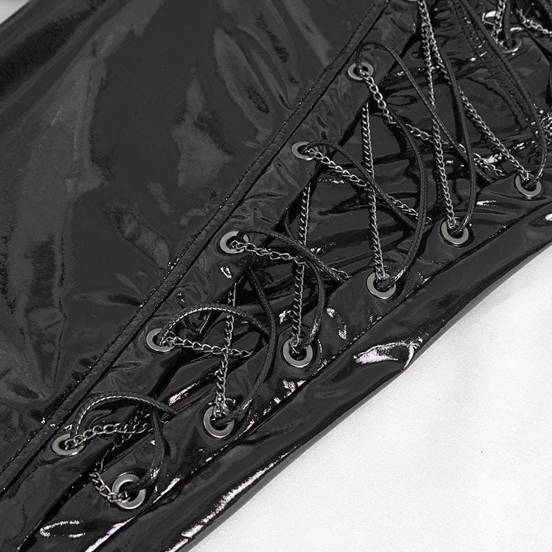 DEVIL FASHION Men's Punk Lace-up Patent Leather Pants