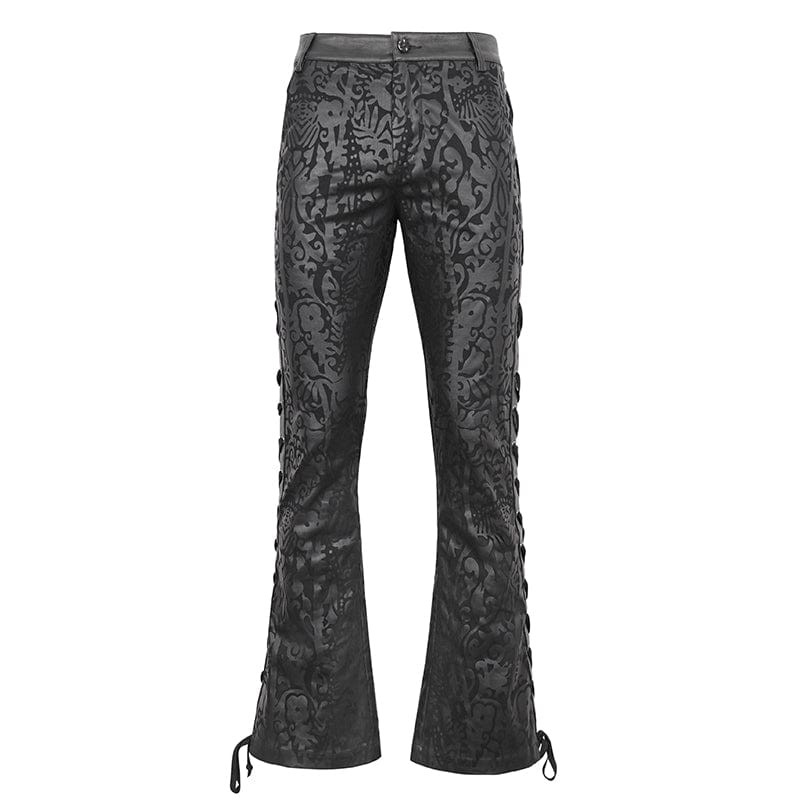 DEVIL FASHION Men's Punk Lace-up Totem Printed Flared Pants