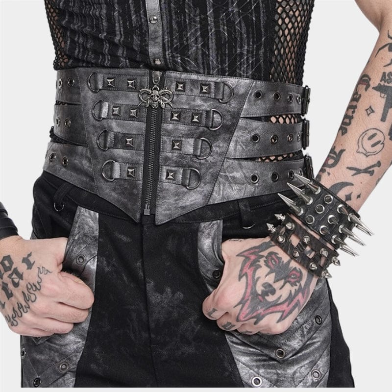 DEVIL FASHION Men's Punk Layered Rivets Zip Girdle