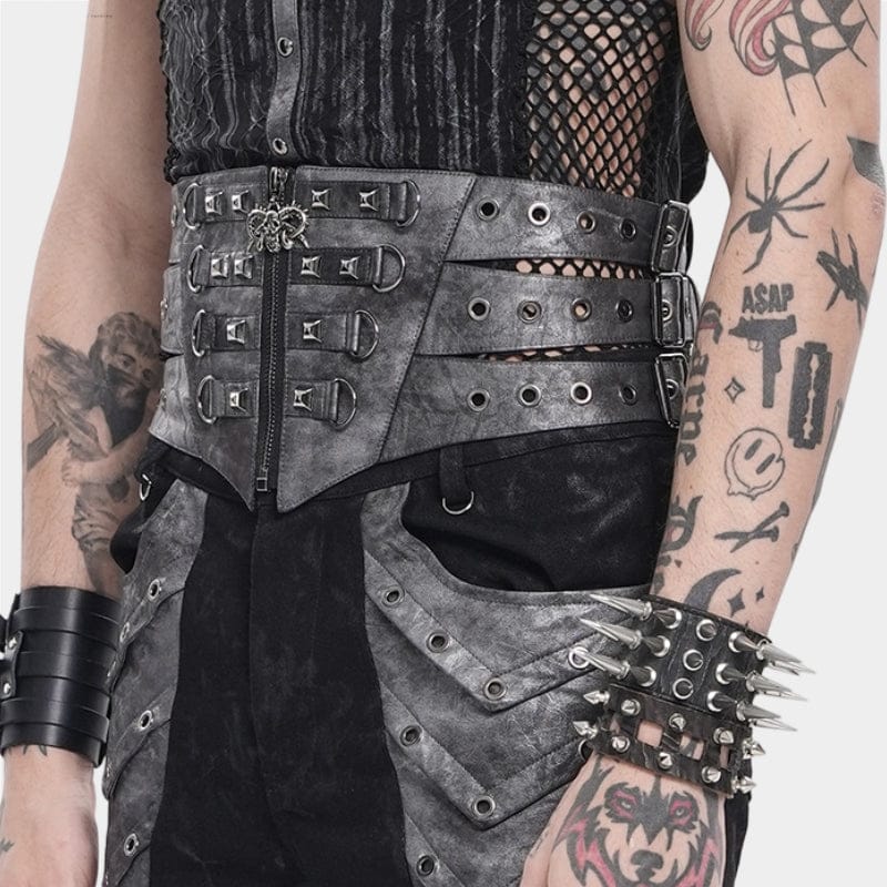 DEVIL FASHION Men's Punk Layered Rivets Zip Girdle