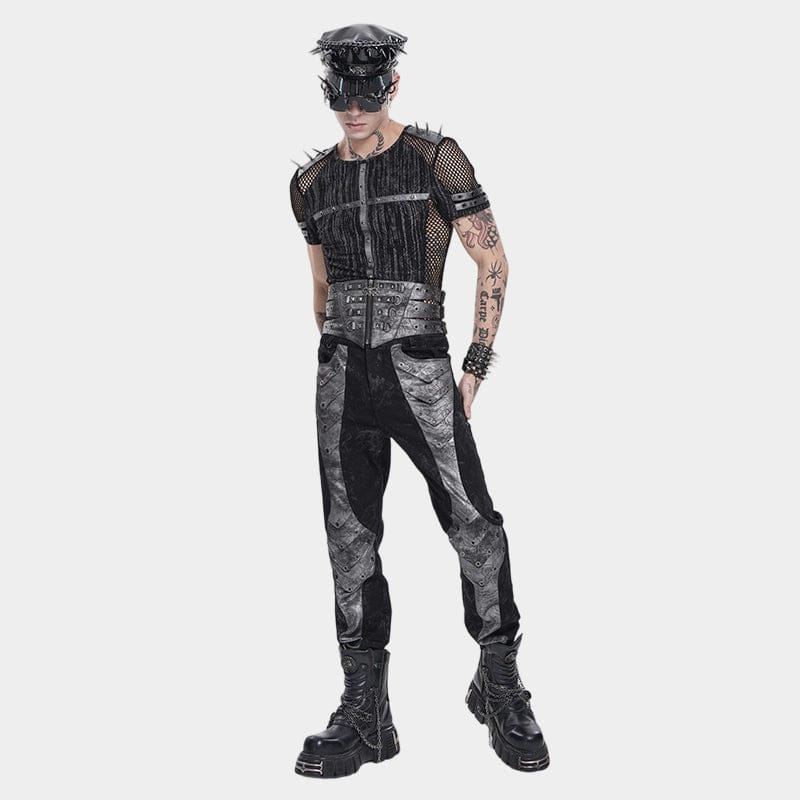 DEVIL FASHION Men's Punk Layered Rivets Zip Girdle