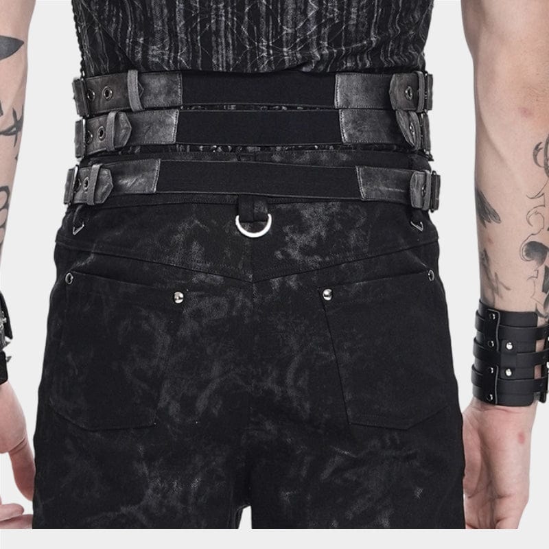 DEVIL FASHION Men's Punk Layered Rivets Zip Girdle