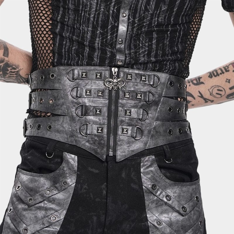 DEVIL FASHION Men's Punk Layered Rivets Zip Girdle