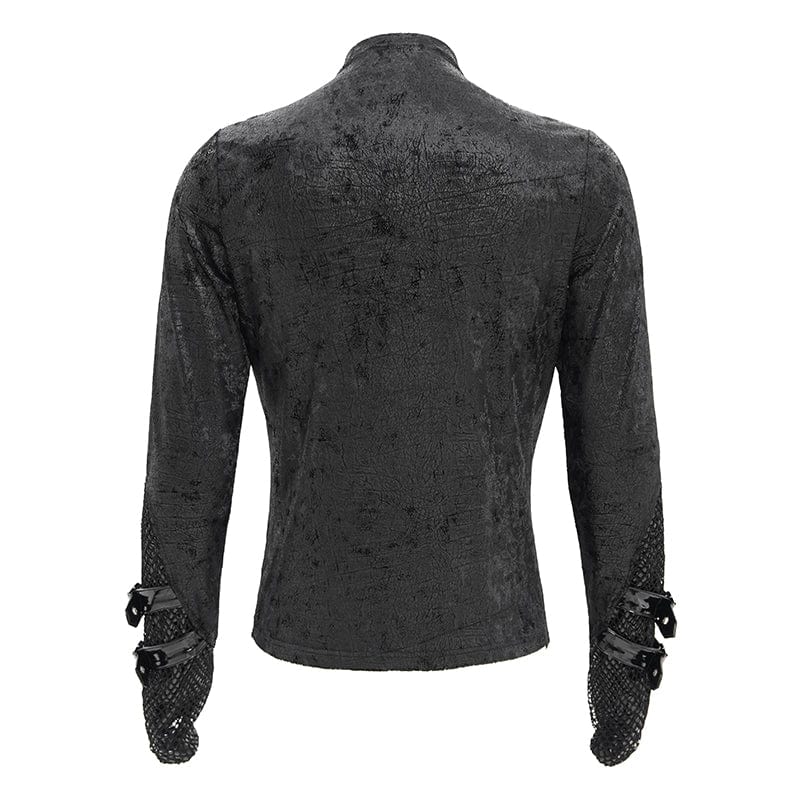 DEVIL FASHION Men's Punk Mesh Splice Lace-up Chained Shirt