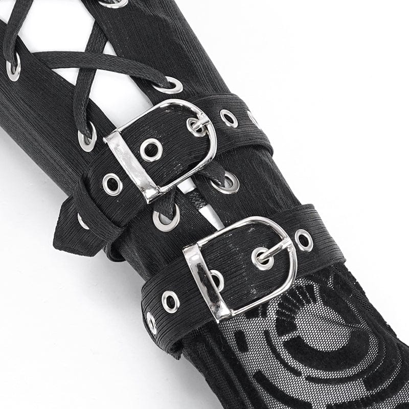 DEVIL FASHION Men's Punk Mesh Splice Lace-up Gloves Fingerless Gloves
