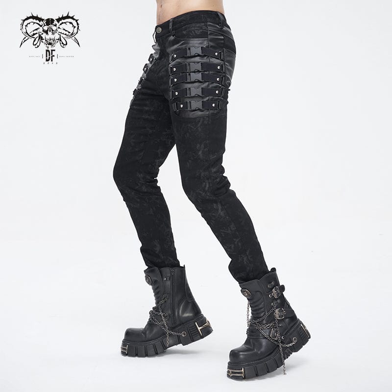 DEVIL FASHION Men's Punk Multi-buckle Distressed Pants