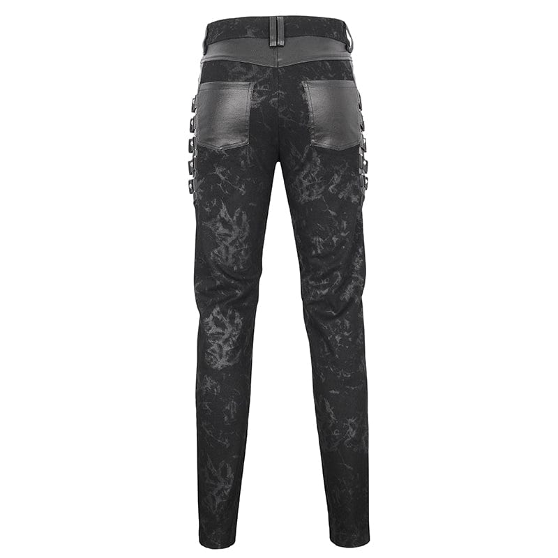 DEVIL FASHION Men's Punk Multi-buckle Distressed Pants