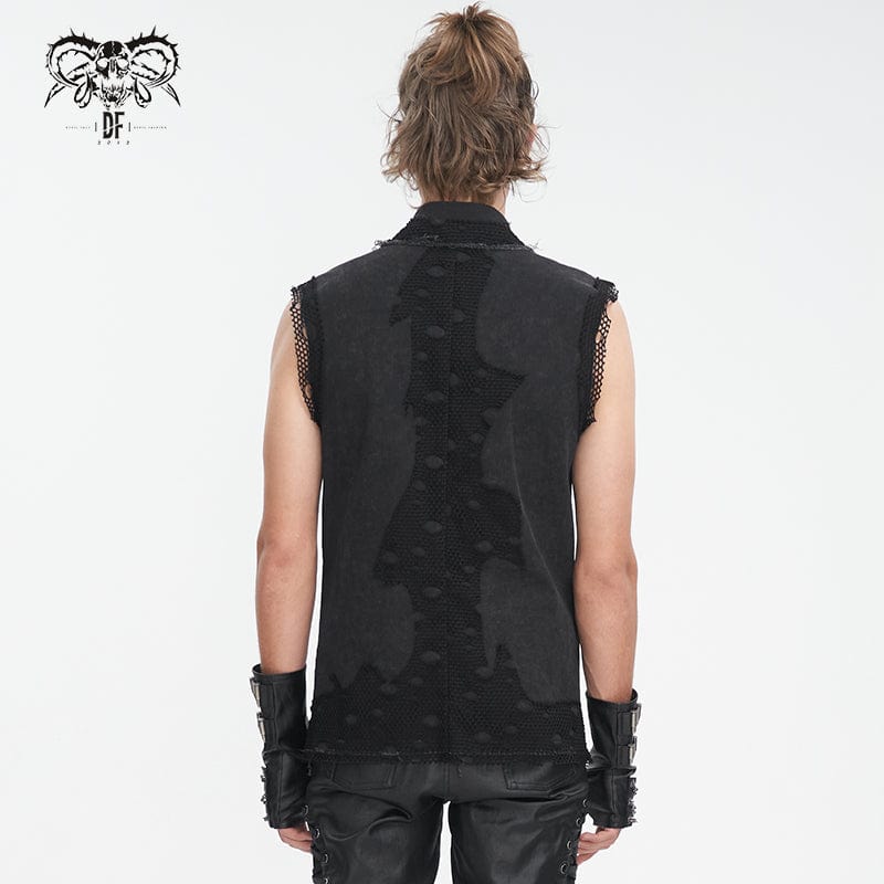 DEVIL FASHION Men's Punk Multi-chain Distressed Vest