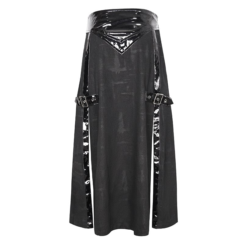 DEVIL FASHION Men's Punk Patent Leather Splice Split Skirt
