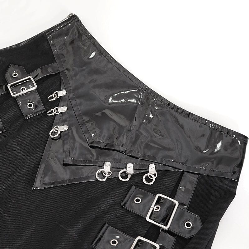DEVIL FASHION Men's Punk Patent Leather Splice Split Skirt