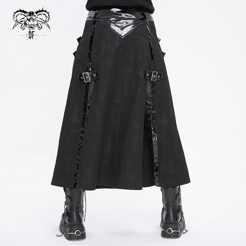 DEVIL FASHION Men's Punk Patent Leather Splice Split Skirt