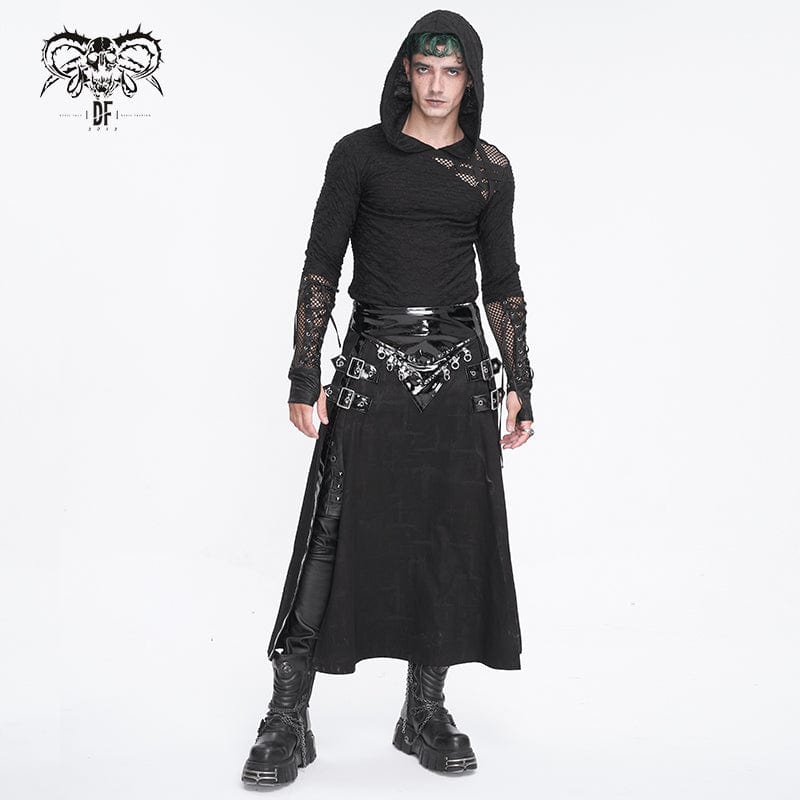 DEVIL FASHION Men's Punk Patent Leather Splice Split Skirt