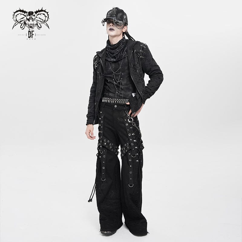 DEVIL FASHION Men's Punk Ring Safety Pin Chained Hat