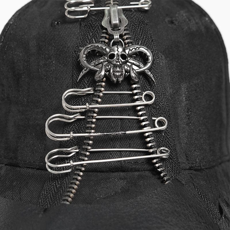 DEVIL FASHION Men's Punk Ring Safety Pin Chained Hat