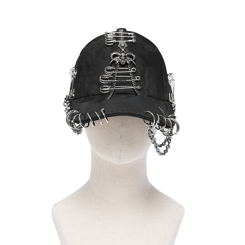 DEVIL FASHION Men's Punk Ring Safety Pin Chained Hat
