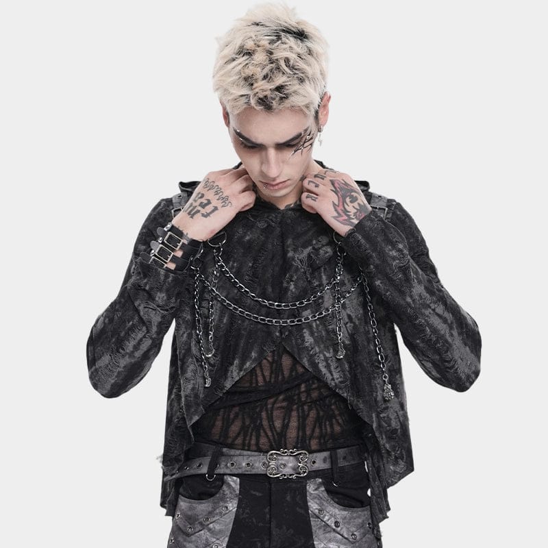 DEVIL FASHION Men's Punk Ripped Chained Hoodie