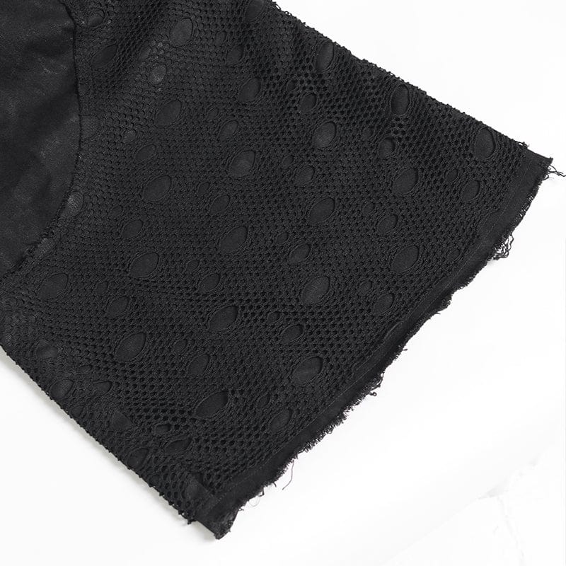 DEVIL FASHION Men's Punk Ripped Mesh Splice Lace-up Baggy Trousers