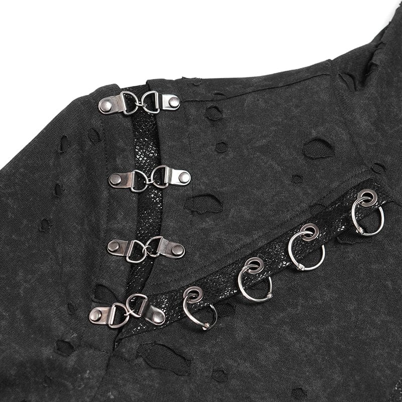 DEVIL FASHION Men's Punk Ripped Pleated Hexagram Printed Coat