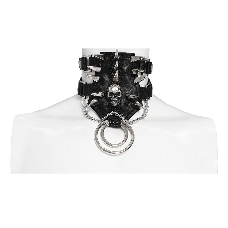 DEVIL FASHION Men's Punk Rivet Skull Layered Choker