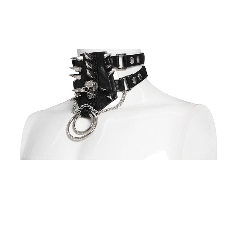 DEVIL FASHION Men's Punk Rivet Skull Layered Choker