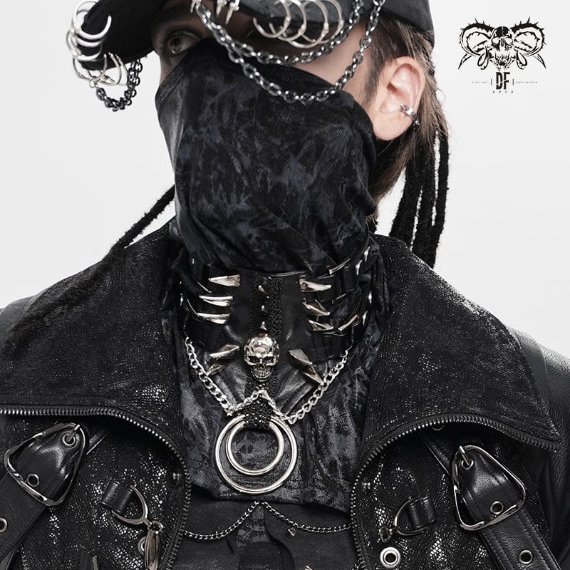 DEVIL FASHION Men's Punk Rivet Skull Layered Choker