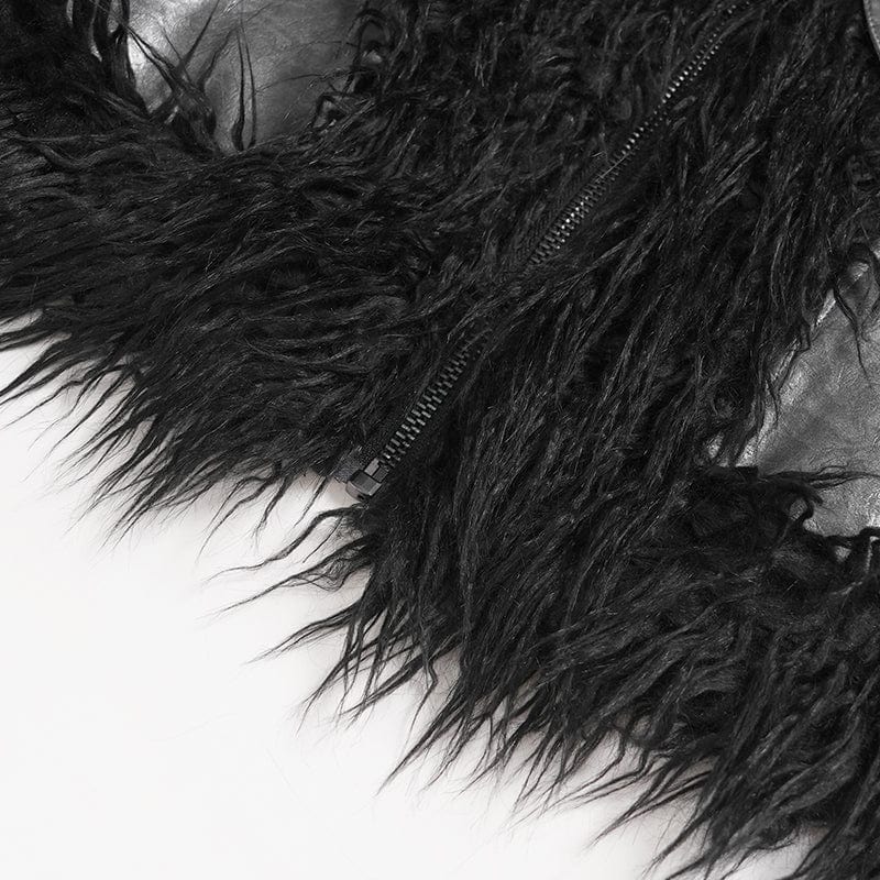 DEVIL FASHION Men's Punk Rivet Strap Plush Splice Hooded Coat