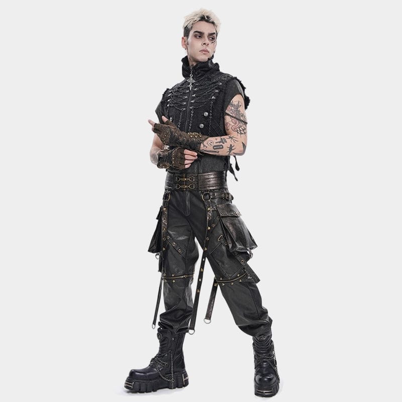DEVIL FASHION Men's Punk Rivet Strappy Harness Belt with Pouches Bronze