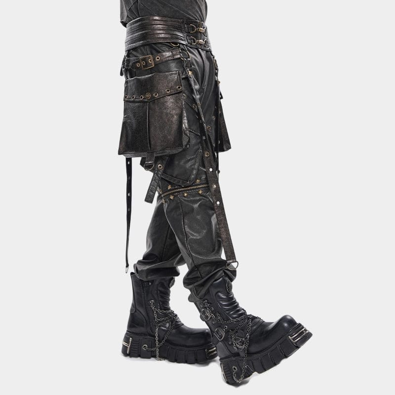 DEVIL FASHION Men's Punk Rivet Strappy Harness Belt with Pouches Bronze