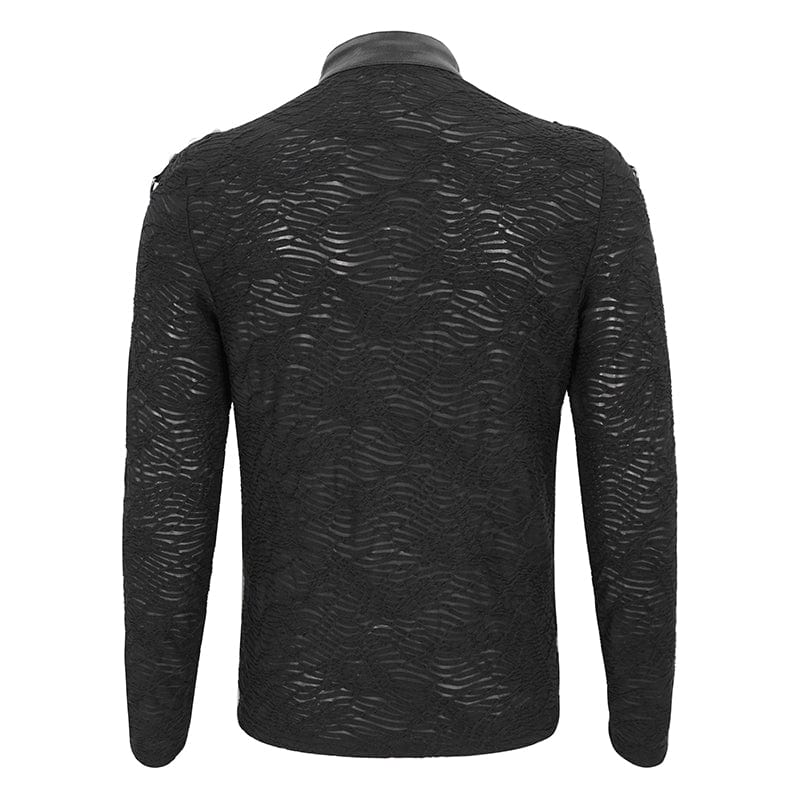 DEVIL FASHION Men's Punk Stand Collar Mesh Splice Shirt