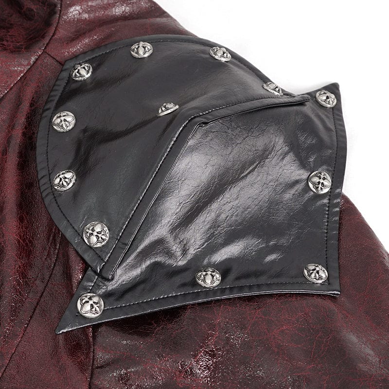 DEVIL FASHION Men's Punk Stand Collar Multi-buckle Faux Leather Coat Red