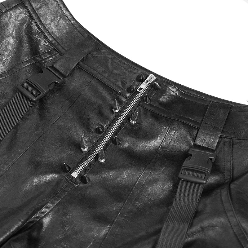 DEVIL FASHION Men's Punk Strappy Big Pockets Chained Pants