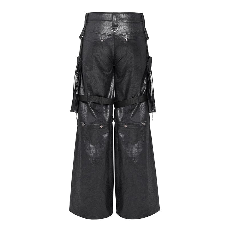 DEVIL FASHION Men's Punk Strappy Big Pockets Chained Pants