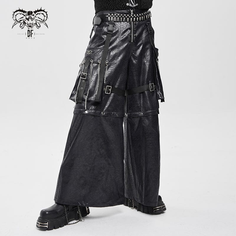 DEVIL FASHION Men's Punk Strappy Big Pockets Chained Pants