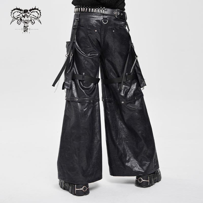 DEVIL FASHION Men's Punk Strappy Big Pockets Chained Pants