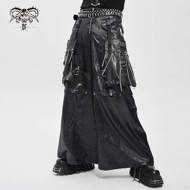 DEVIL FASHION Men's Punk Strappy Big Pockets Chained Pants