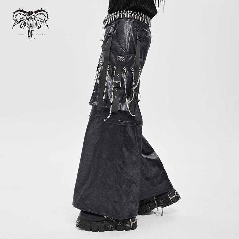 DEVIL FASHION Men's Punk Strappy Big Pockets Chained Pants
