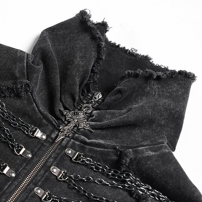 DEVIL FASHION Men's Punk Strappy Chained Unedged Vest