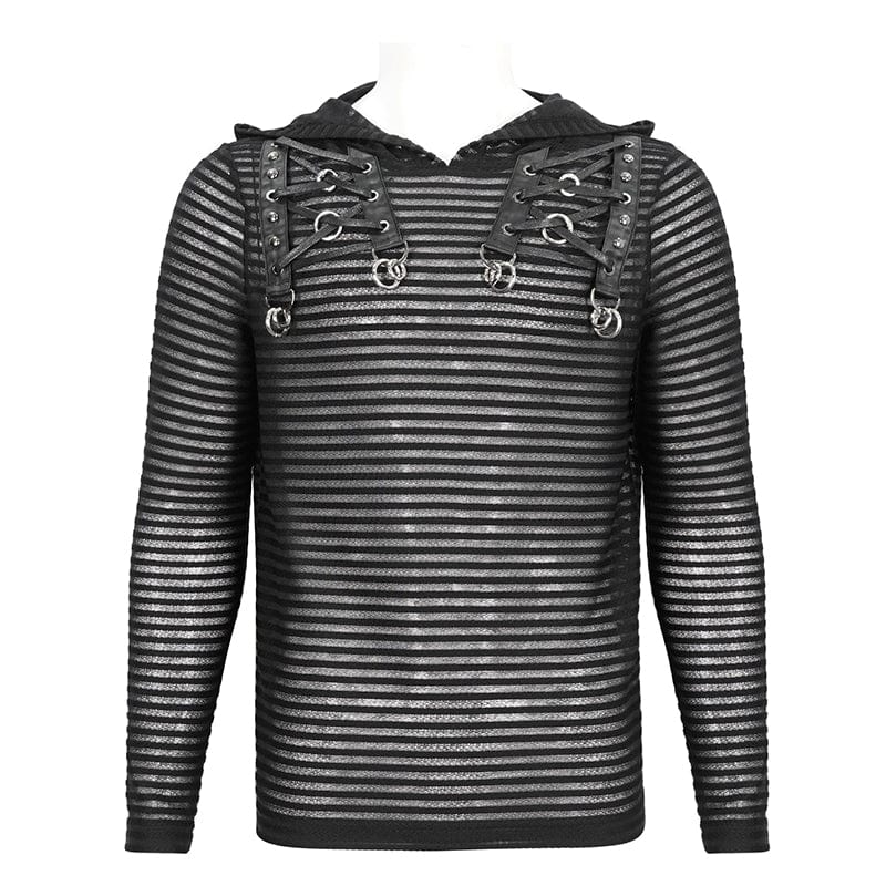 DEVIL FASHION Men's Punk Striped Sheer Hoodies