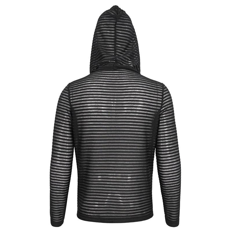 DEVIL FASHION Men's Punk Striped Sheer Hoodies